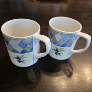 2 X Royal Doulton England CARMINA Harlequin Coffee Tea Mugs 3 5/8 in Olive Lemon